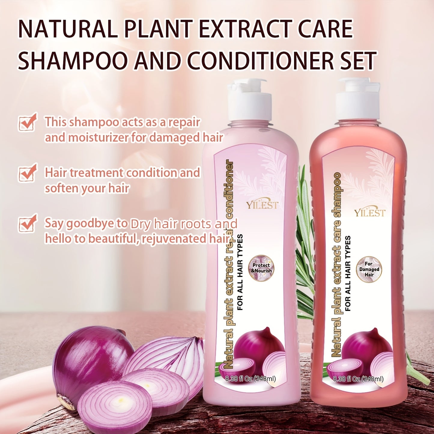 Hair Care
Onion & Biotin Shampoo and Conditioner Set with Rosemary Extract for Women - Glycerin-Rich Cream Formula Nourishes Scalp & Roots, Enhances Shine & Density for Normal Hair, Moisturizing Care (2 x 8.38 fl oz)