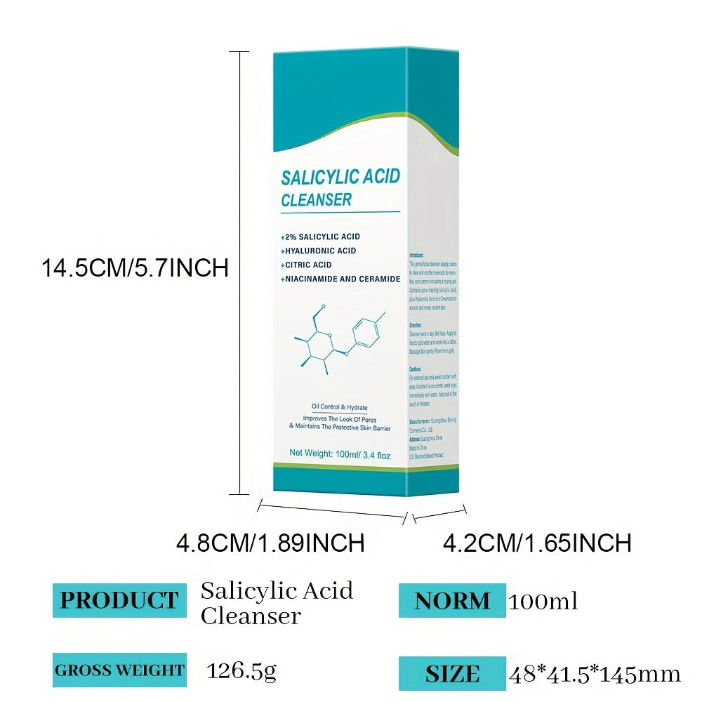 Facial care
100ml Salicylic Acid Cleanser, Deep Cleansing Skin Face Wash With Salicylic Acid, Hyaluronic Acid, Citric Acid, Niacinamide And Ceramide, Moisturizing, Oil Control, Suitable For Men And Women