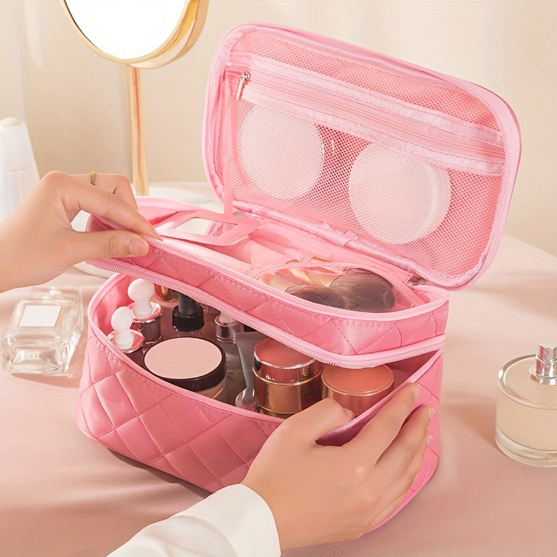 Makeup bags & Storage
Double Layer Travel Makeup Bag With Carry Handle - Organize Brushes, Tweezers, And Eyeliner In Style