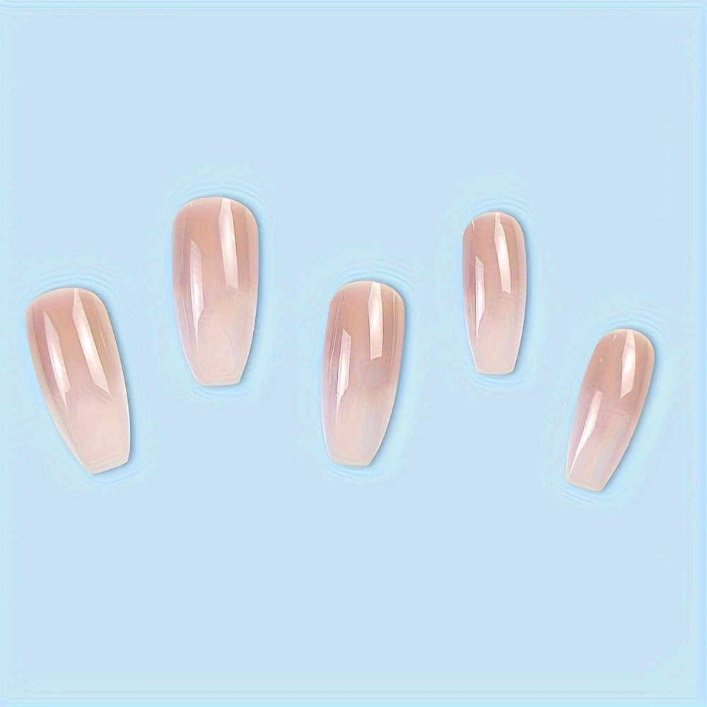 Nails
24 Pcs Glossy Medium Long Coffin Fake Nails Gradient Pinkish And White French Style False Nail Reusable Press On Nails