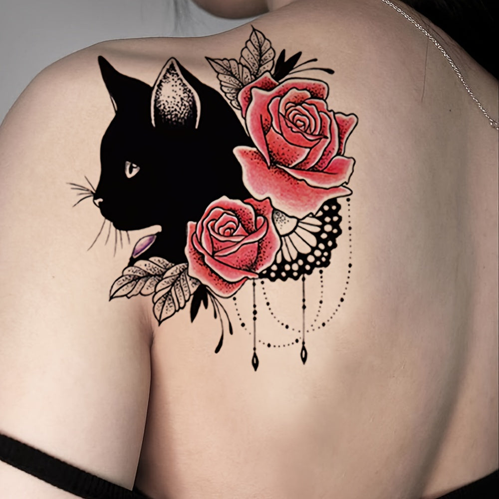 Temporary Tattoos
Realistic Black Cat & Roses Temporary Tattoo Sticker - Waterproof, Long-Lasting Half Arm Body Art For A Delicate Look Large Back Tattoos Temporary Waterproof Cat Tattoos Temporary Waterproof