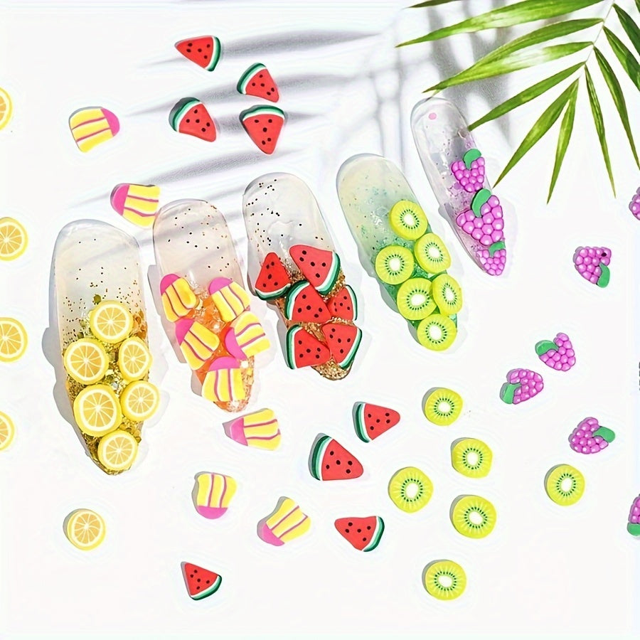 Nails
24 Grid Assorted 3D Fruit Slices Nail Art Set, Polymer Clay DIY Nail Design, Lemon & Variety Slice Decorations, Soft Clay Manicure Accessories