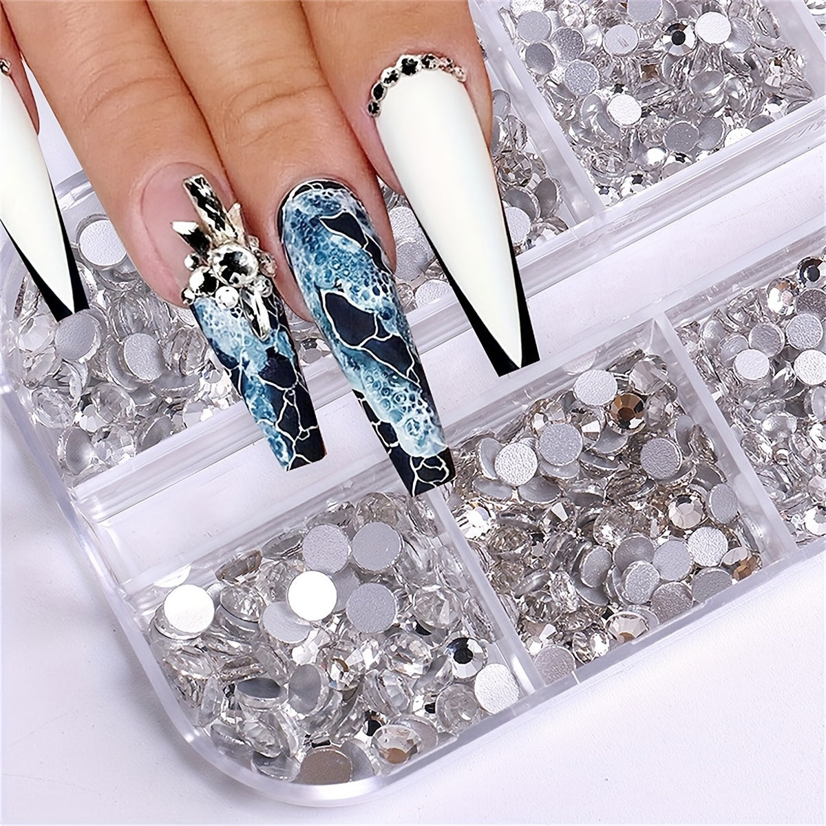 Nails
12-Grid Nail Art Rhinestones Box, Round AB & White Flatback Rhinestones, 3D Nail DIY Art Decorations, Mixed Sizes For Clothing, Phone Cases, Fabrics, Wood, Leather, Paper Crafts