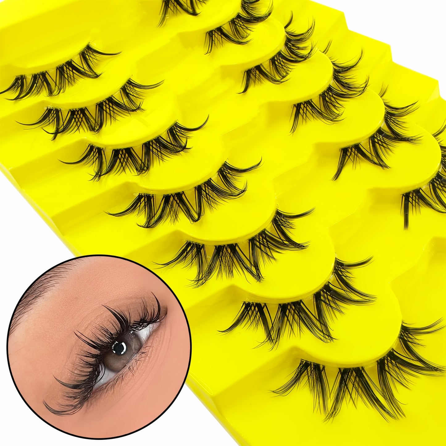 False Eyelashes
7 Pairs Fluffy Natural Faux Mink Eyelashes Set, Transparent Stem, 3D Volume, Crossed Clusters, Lightweight, Reusable False Lashes Pack