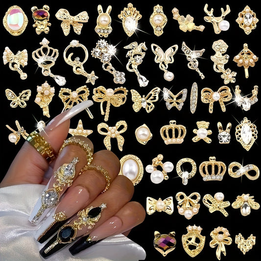 Nails
30pcs Luxury Nail Charms With Rhinestones/Pearls, Silvery Golden Nail Art Accessories, 3D Alloy Nail Art Jewelry For Nail Art Decoration