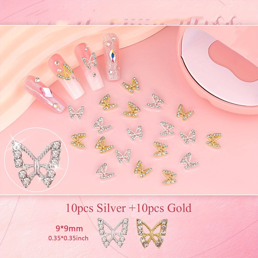 Nails
1200pcs 3D Nail Art Kit With Golden & Silvery Butterfly Charms, Flatback Crystals, Pearls, Rhinestones - Y2K Inspired Manicure Decorations Nail Charms And Accessories Nail Art Charms