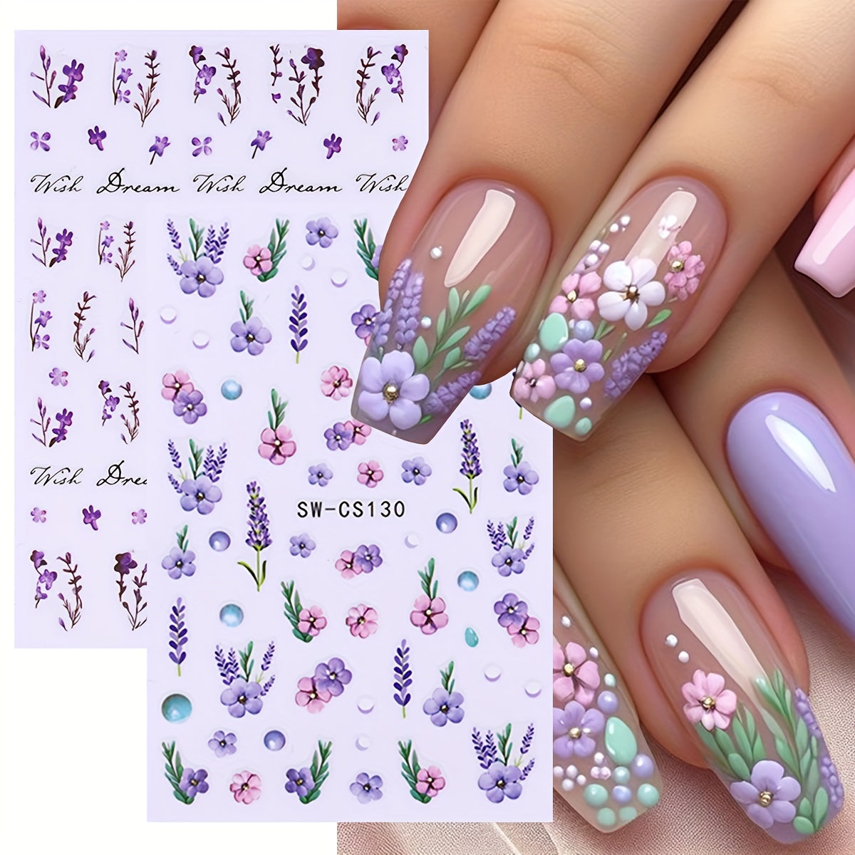 Nails
2pcs 3D Flowers Nail Art Stickers Butterfly Lavender Flowers Design Nail Decal Design Charms Blossom Spring Sticker DIY Manicure Decoration