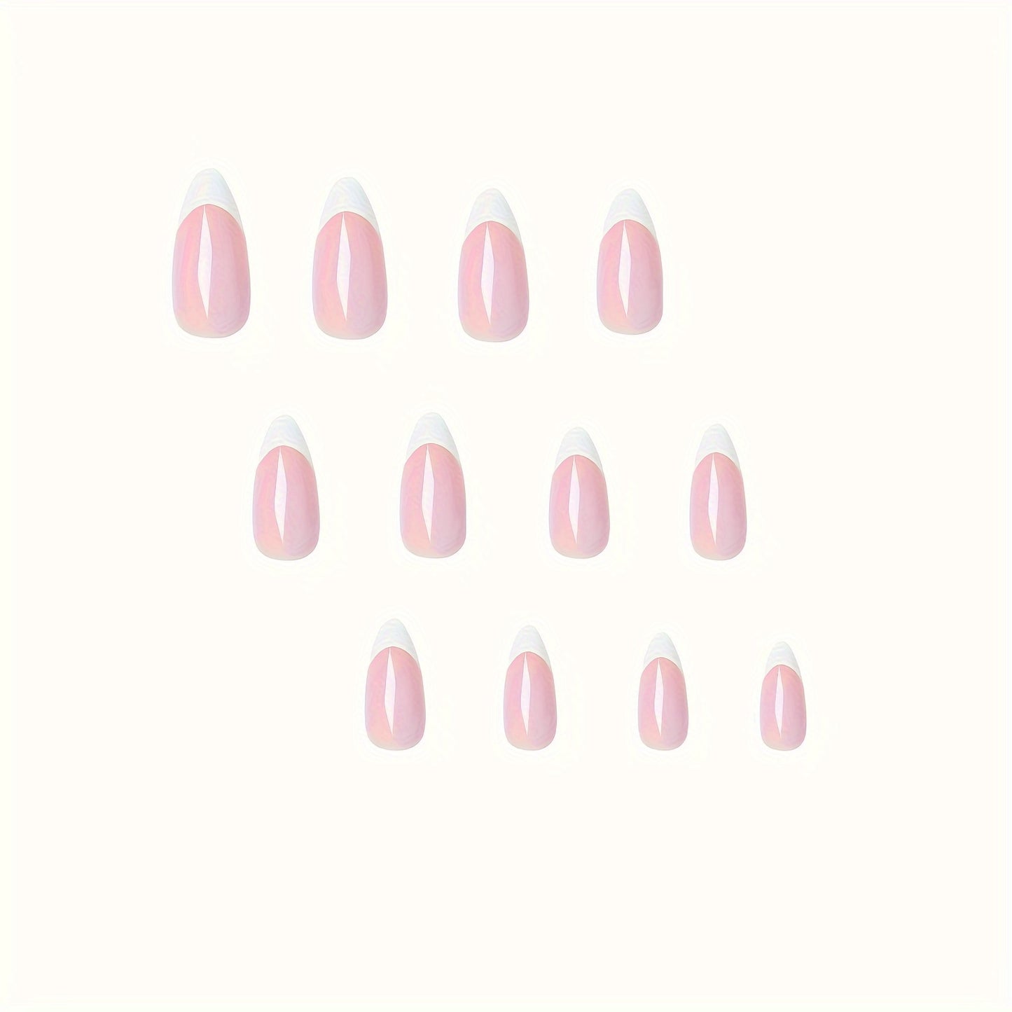 Nails
Almond Shaped French Tip Press-On Nails, Short Full Cover Fake Nail Set, Simple White Design, Easy Application For Women