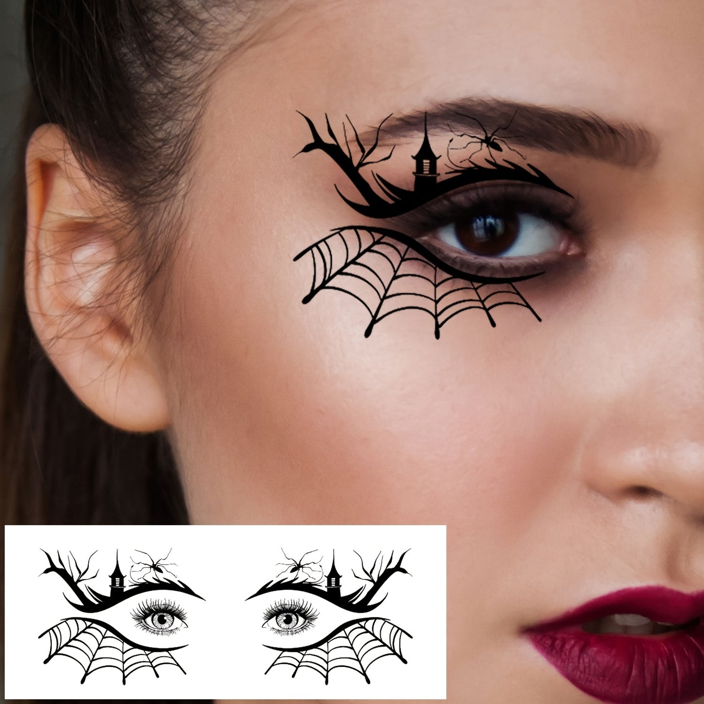 Temporary Tattoos
Halloween Eye Temporary Tattoos (10 Sheets), Spooky Skeleton, Pumpkin, Cat, Bat, Spider & Web Designs for Costume Makeup, Festive Party Face Stickers