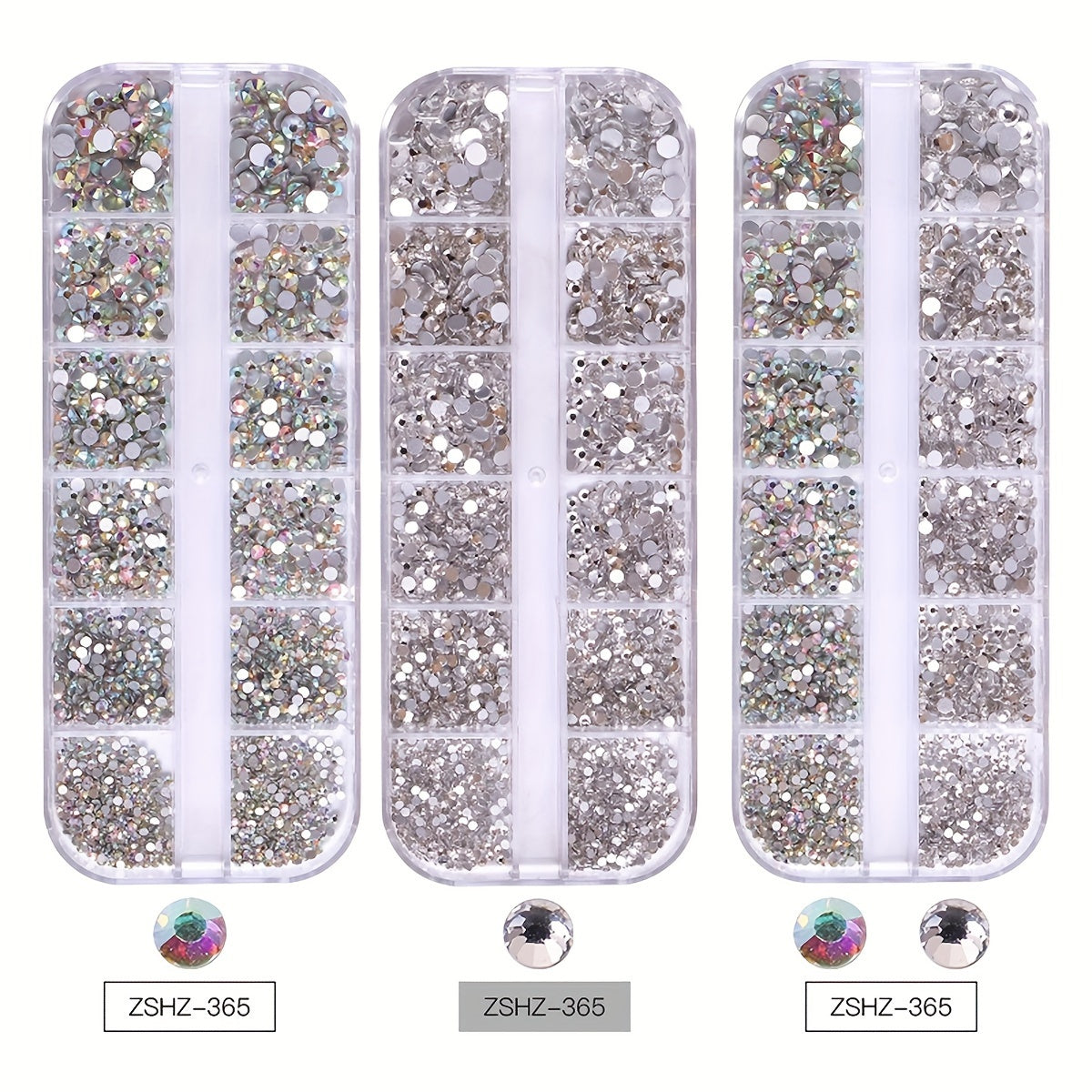 Nails
12-Grid Nail Art Rhinestones Box, Round AB & White Flatback Rhinestones, 3D Nail DIY Art Decorations, Mixed Sizes For Clothing, Phone Cases, Fabrics, Wood, Leather, Paper Crafts