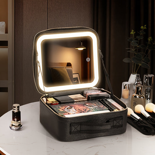 Makeup bags & Storage
Travel Makeup Bag With Mirror Of LED Lighted, Makeup Train Case With Adjustable Dividers Mirror, Cosmetics Organizer For Women