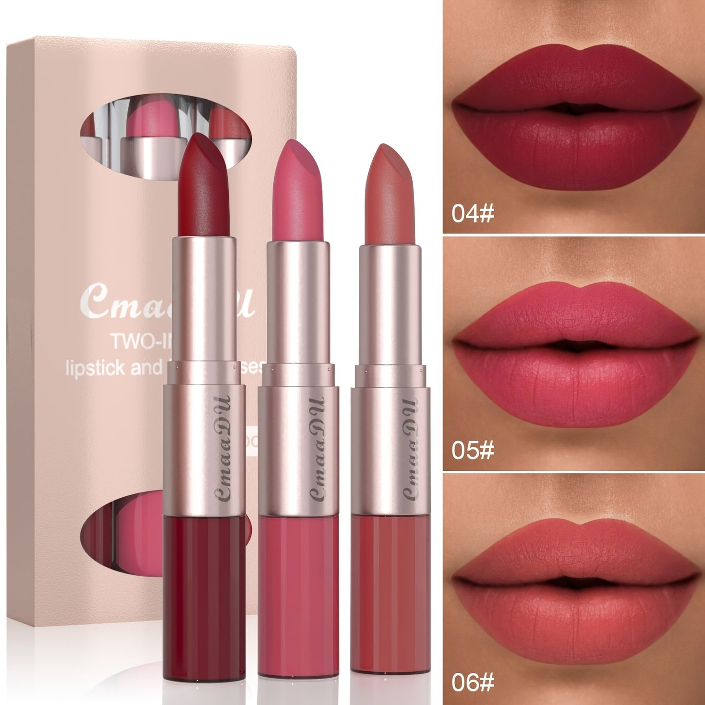 Makeup Long-Lasting 3-Color Lipstick & Lip Gloss Set - Double Headed Design for Natural, Lustrous Texture - Perfect Valentine's Day Gift for Women Valentine's Day Gifts