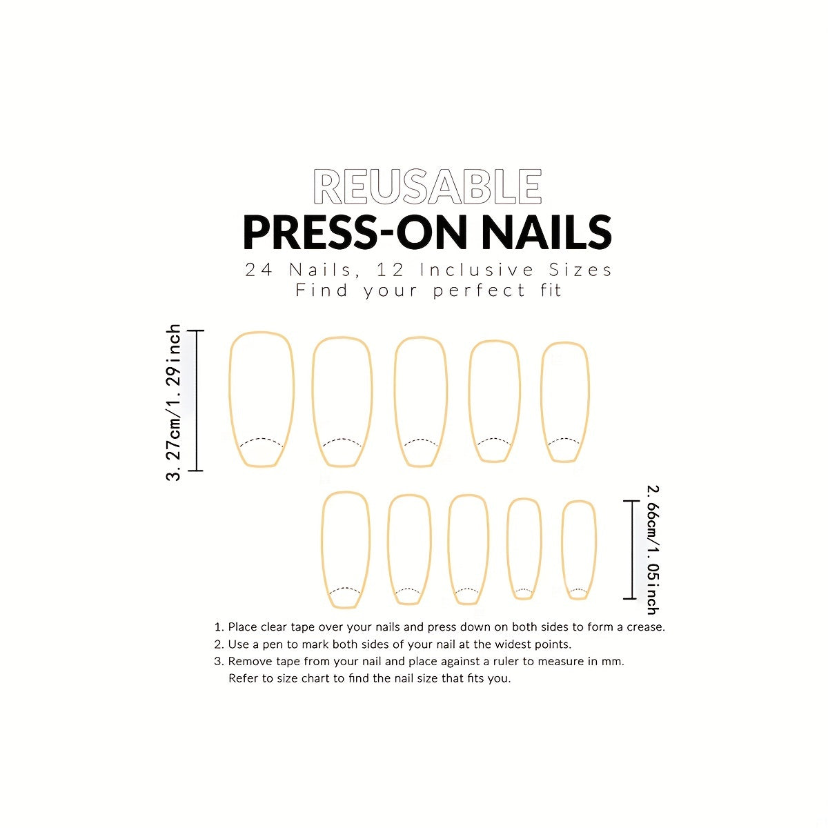 Nails
24pcs Golden Phnom Penh French Nails - Long Lasting Press On Coffin Artificial Nails for Women - Stick On Nails with Stunning Design