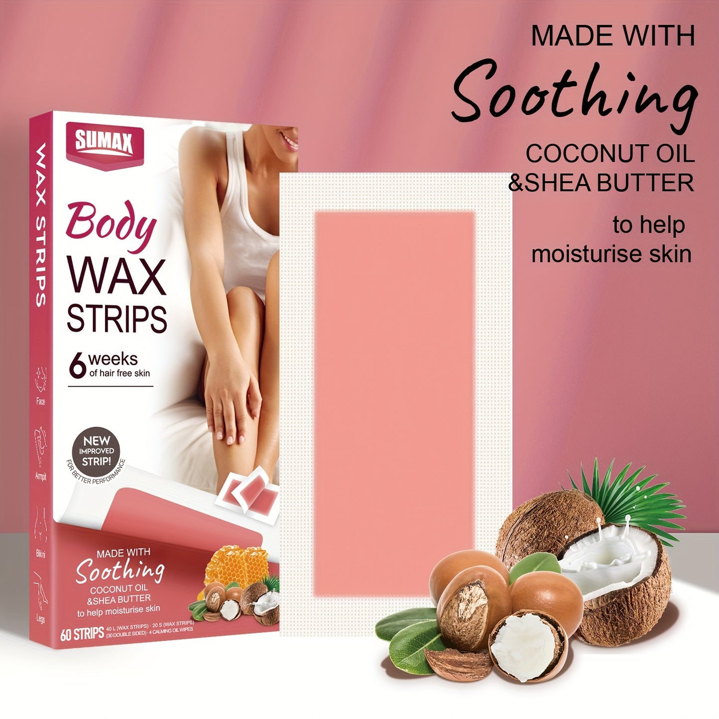 Shave & Hair Removal
60Strips Hair Removal Wax Paper, Suitable For Hands, Bikinis, Armpits, Arms, Legs, And Other Parts, Contains Coconut Oil And Shea Butter, Body Wax Strips