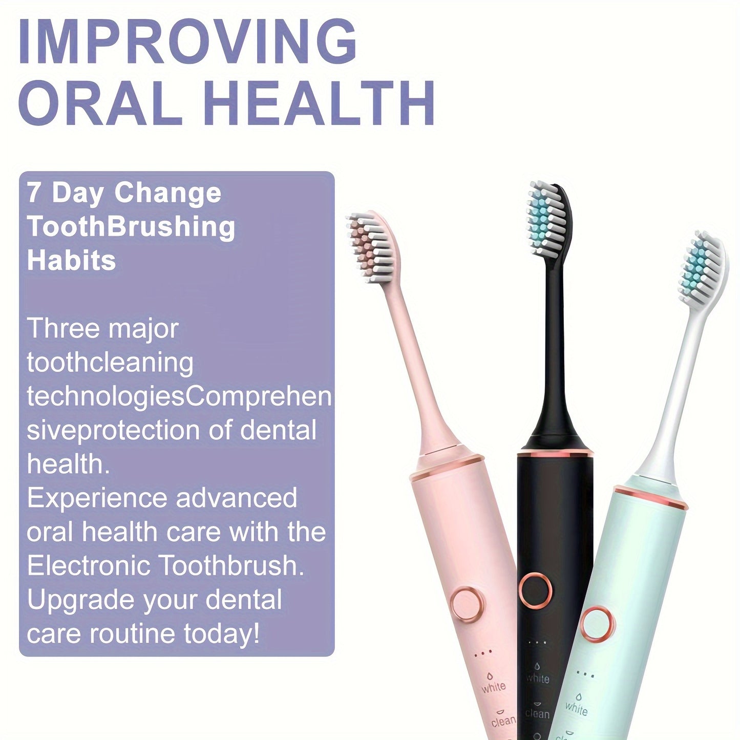 Oral Care
Rechargeable Electric Toothbrush Set - 5 Brushing Modes With Smart Timer - Includes Replacement Heads, USB Charging - Effective Cleaning For Teeth & Gums father's day gift