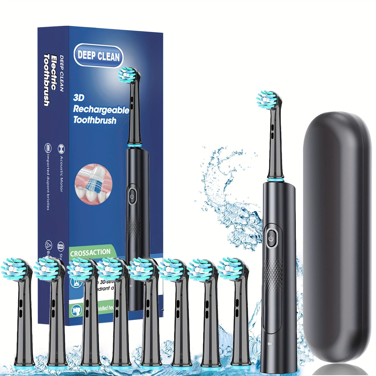 Oral Care
Electric Toothbrush with 8 Replacement Heads, USB Rechargeable with Travel Case, 8000 VPM Ultrasonic Motor, 3 Modes with Smart Timer, Medium Firmness Microfiber Bristles for Adults, 600mAh Lithium Battery