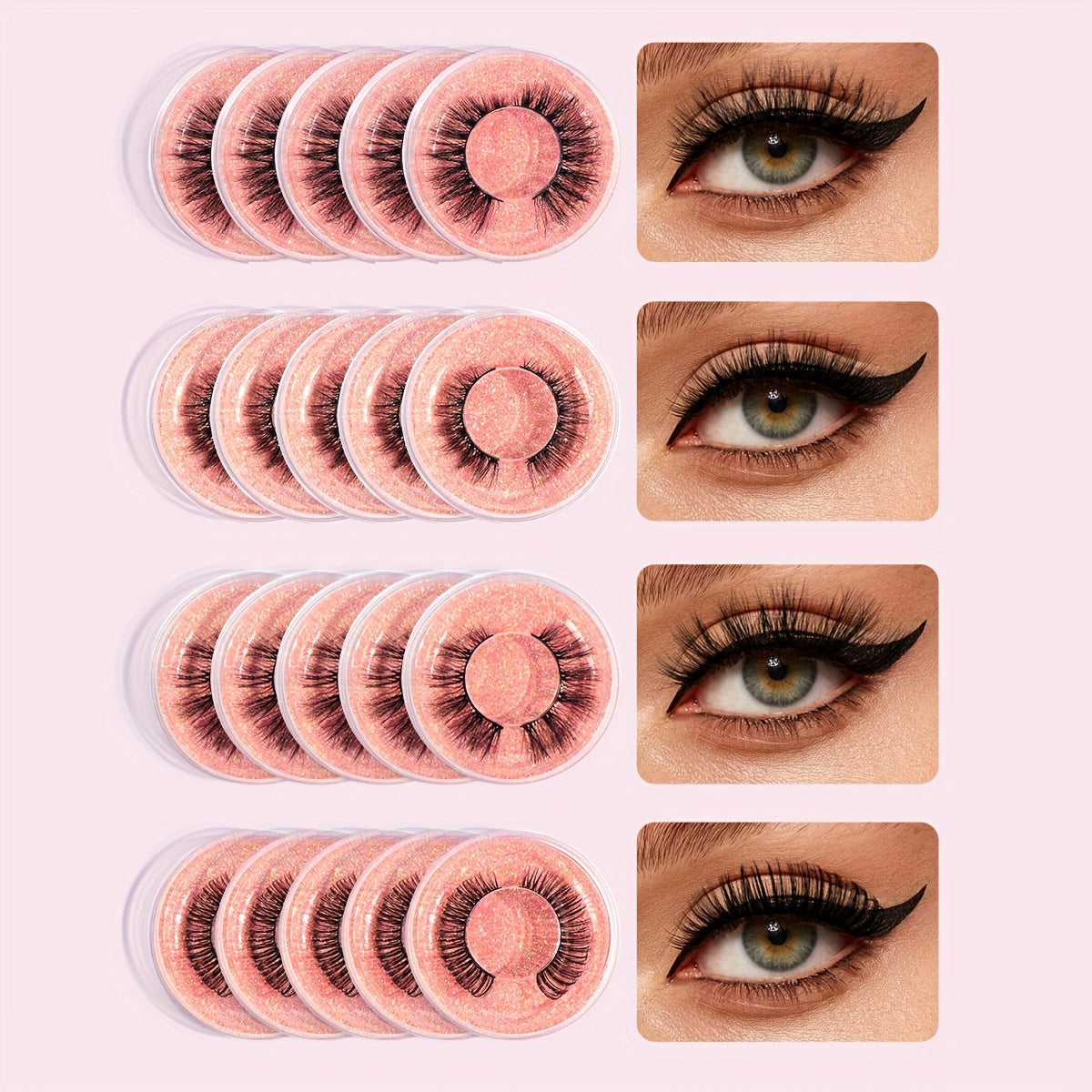 False Eyelashes
20 Pairs False Eyelashes Mixed Style Natural Slender Cross Curling Fluffy Reusable Self Adhesive Eyelashes For Daily Travel Size Portable