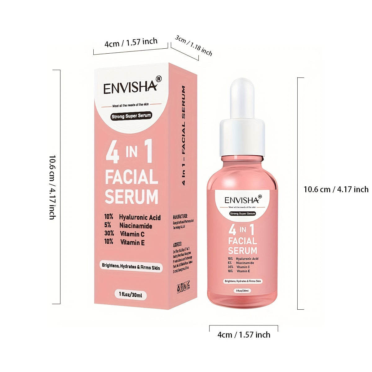 Facial care
30ml 4 In 1 Facial Serum, Contains Hyaluronic Acid, Niacinamide, Vitamin C & E, Moisturizing Nourishing Rejuvenating Facial Skin