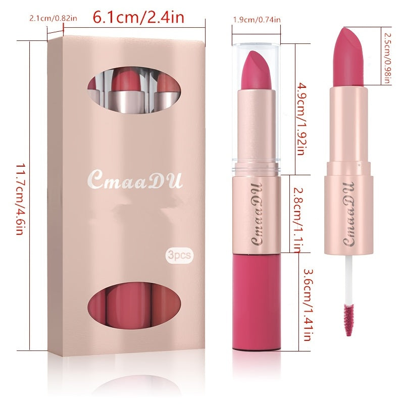 Makeup Long-Lasting 3-Color Lipstick & Lip Gloss Set - Double Headed Design for Natural, Lustrous Texture - Perfect Valentine's Day Gift for Women Valentine's Day Gifts