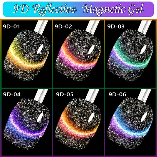 Nails
Reflective Cat Magnetic Gel Nail Polish, 9D Glitter Cat Eye Gel Polish, 6 Colors Magnetic Gel Polish, Soak Off UV Gel Polish For Home Manicure Nail Salon