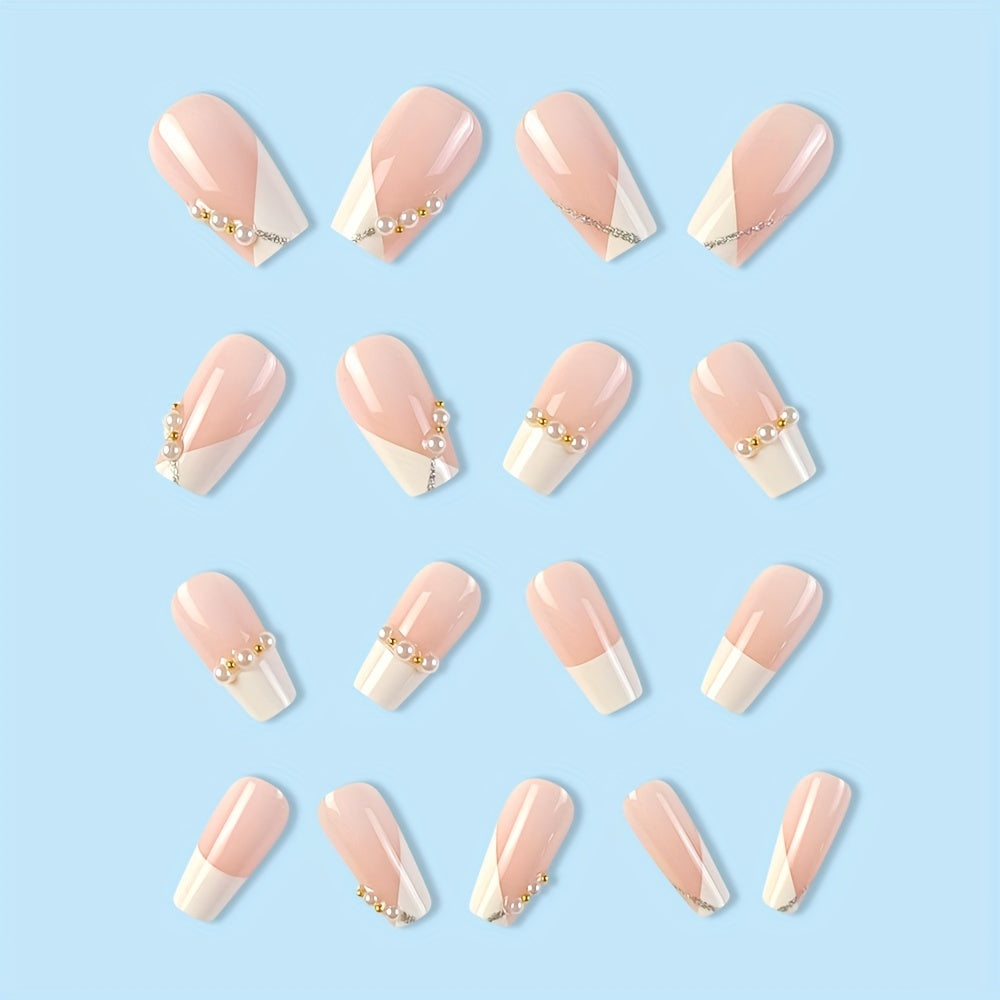 Nails
24pcs White French Tip Press On Nails, Fake Nails With Olivet Decor, Short Ballet Shape Elegant False Nails For Women Girls