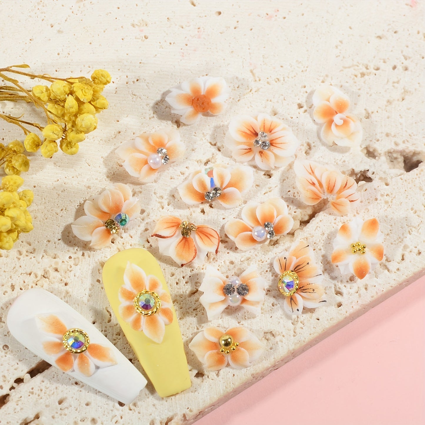 Nails
30pcs Summer Flower Nail Charms Handmade Acrylic Flowers, 15pcs Orange Yellow Flowers with 3D Rhinestone Crystal Acrylic Flowers High-end Pure Handmade Design, Gift for Women's Nail Decoration