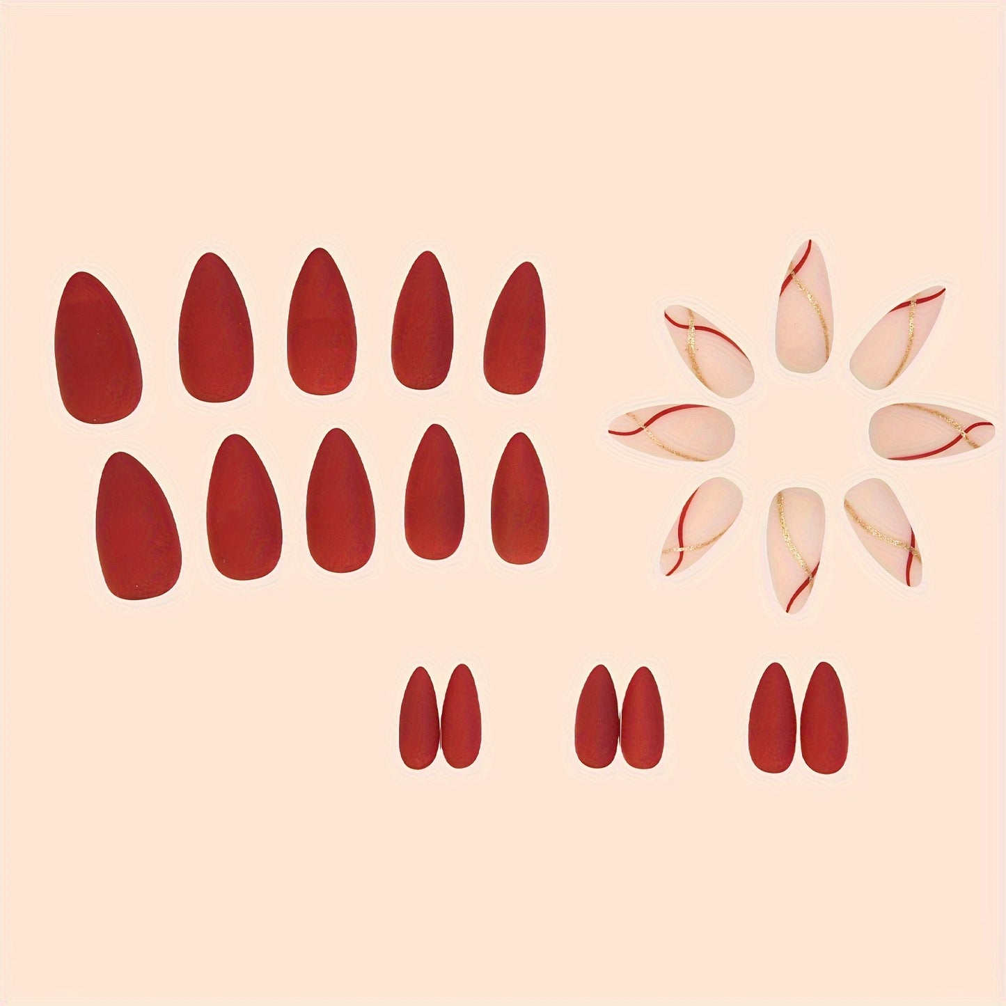 Nails
24pcs/set Red Almond Fake Nails, Press On Nails With Golden And Red Line Design, Light Luxury Style With Glossy Full Cover False Nails For Women And Girls Daily Wear