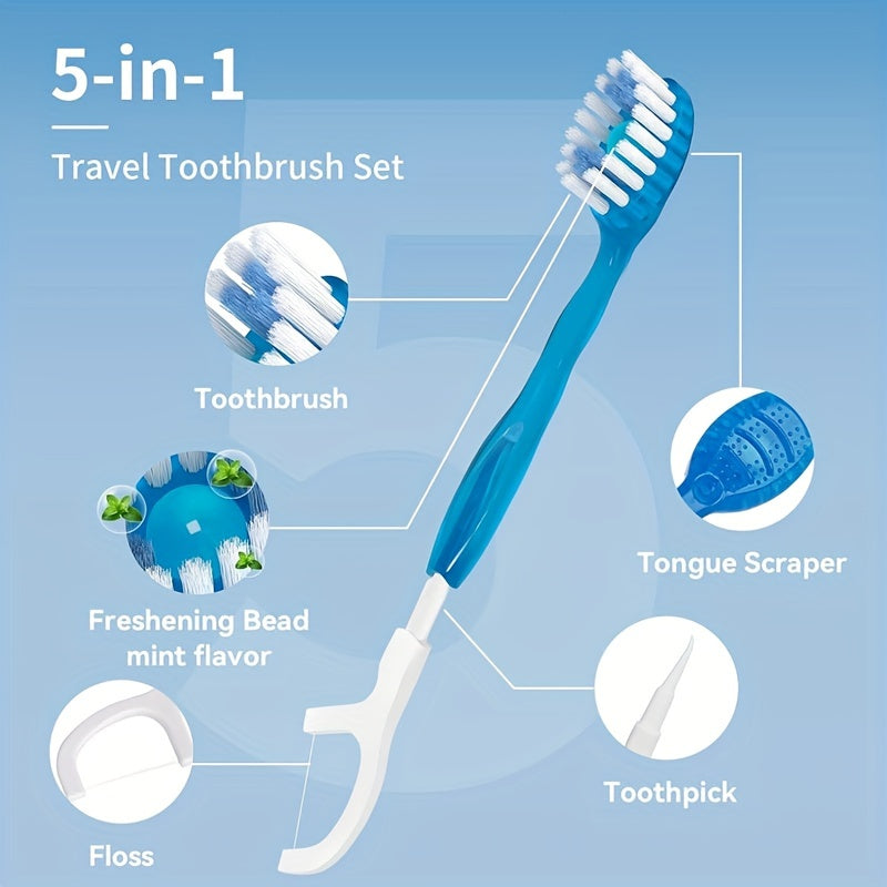 Oral Care
Portable 5-In-1 Travel Toothbrush Set - Pre-Pasted, Floss & Pick Included, Ultra-Fine Fiber Bristles For Deep Cleaning, Ideal For On-The-Go Oral Care, Alcohol-Free