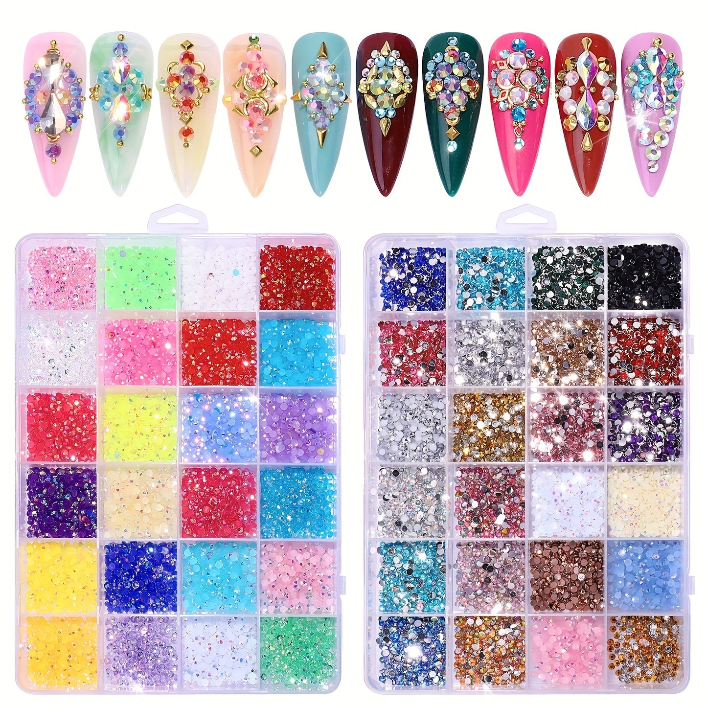 Nails
24 Grids Nail Art Flatback Resin Rhinestones, Fluorescent AB Crystal Gems, DIY Jewelry Accessories For Manicure Decoration For Music Festival