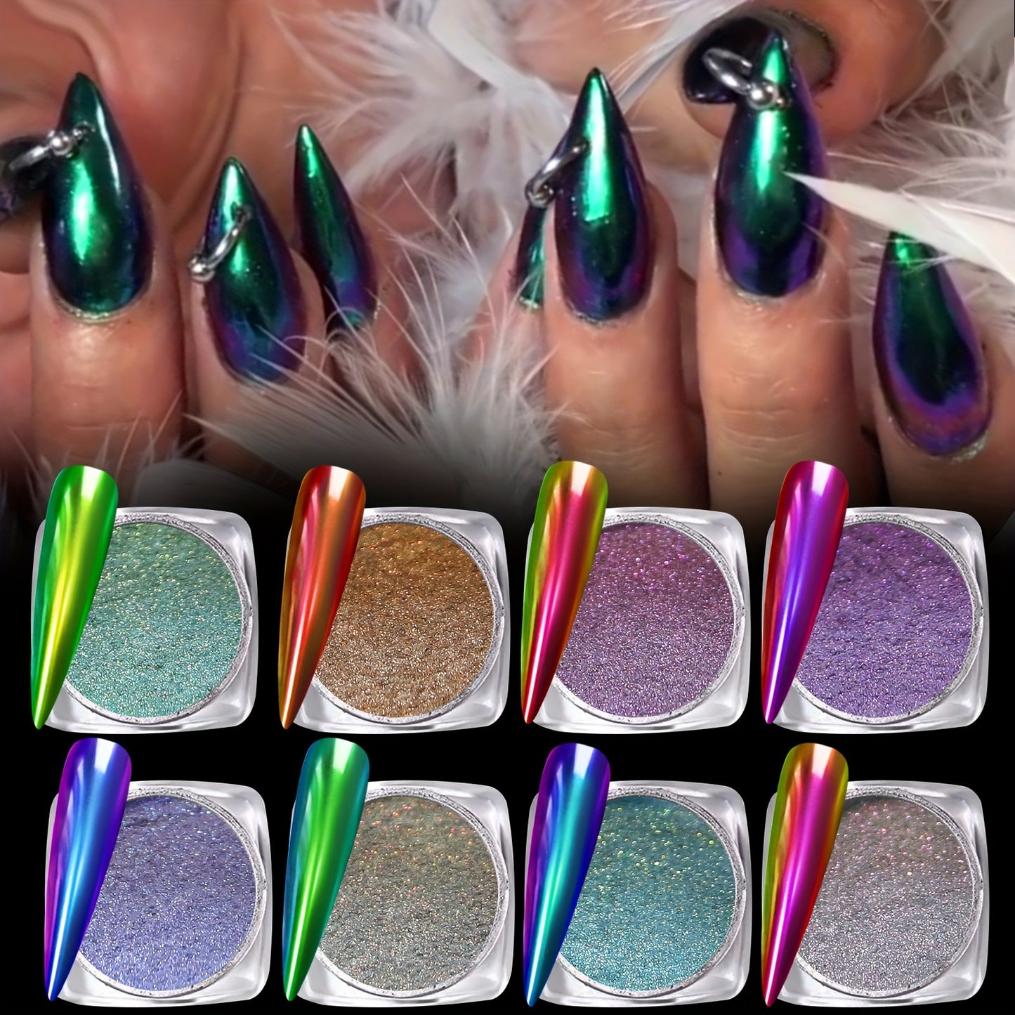 Nails
1jar Chrome Nail Powder Holographic Nail Powder Metallic Mirror Effect Chameleon Pigment Glitter Powder For DIY Manicure