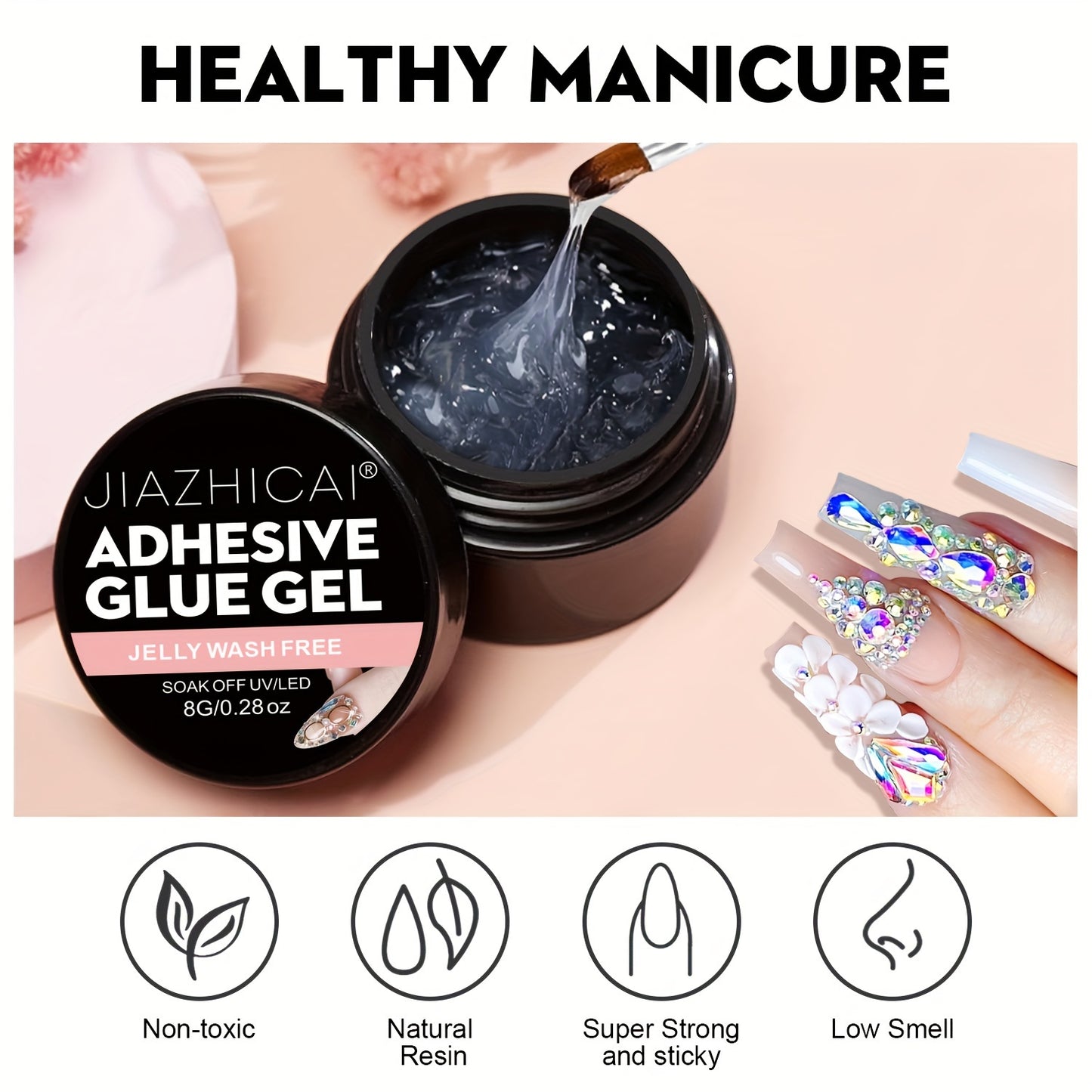 Nails
Super Strong Adhesive Gel, Multifunctional Nail Glue For Rhinestones, Jelly Wash Free Soak Off UV/LED, Magic 3D Nail Art Gel