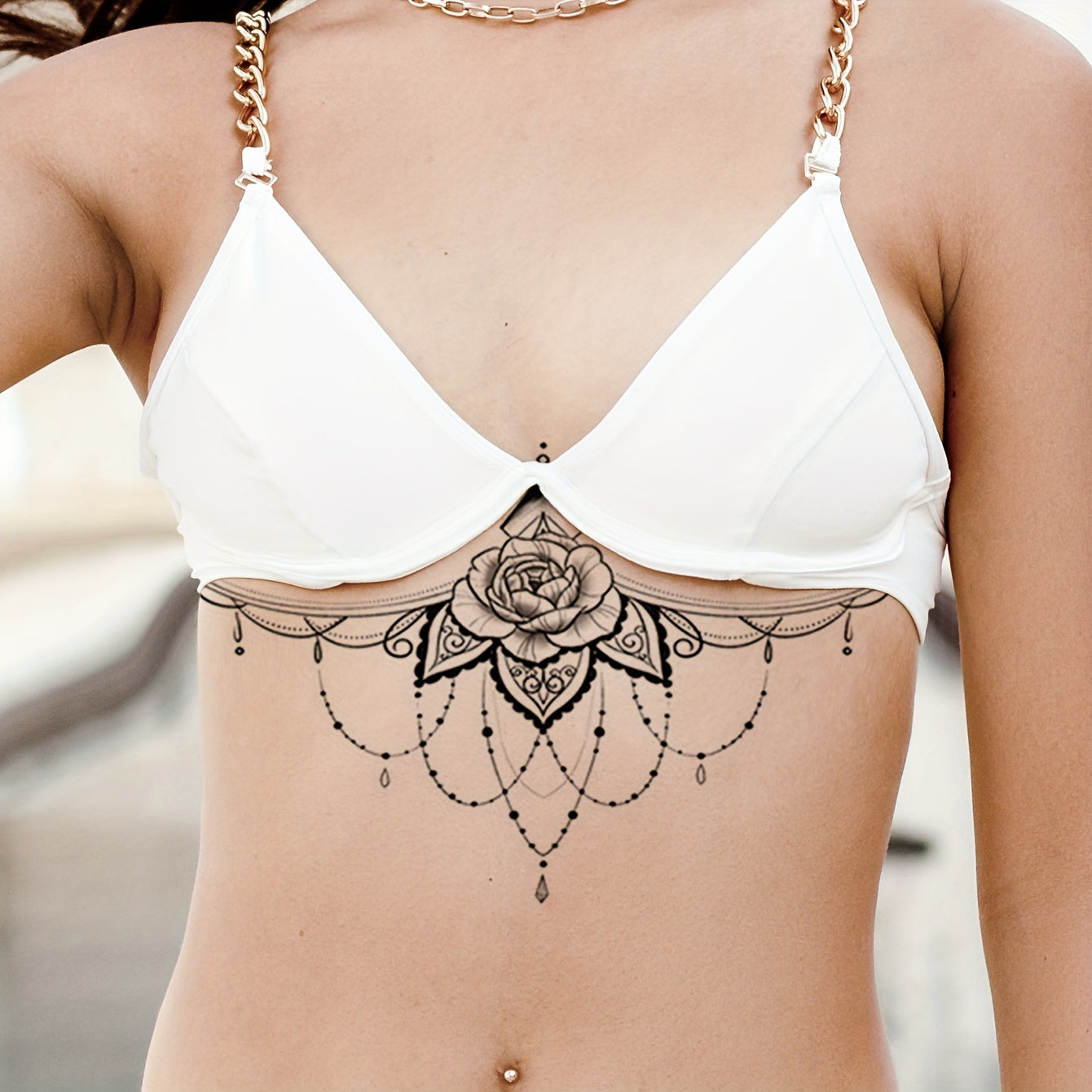 Temporary Tattoos
Flower Geometric Pattern Chest Tattoo Sticker 1 Sheet Long Lasting Waterproof Fake Tattoo Sticker