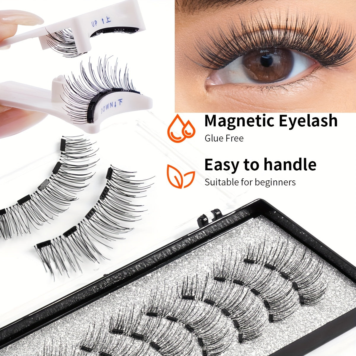 False Eyelashes
2 Pairs Of Magnetic False Eyelashes With Applicator, Cat Eye Lashes, No Glue, Reusable Magnetic Lashes, Natural And Thick, Suitable For Daily Parties