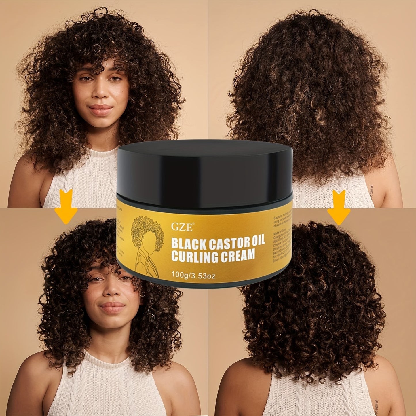 Hair Care
100g Black Castor Oil Curl Defining Cream, Non-stick, Smoothing Anti-Frizz Cream To Define All Curly Types