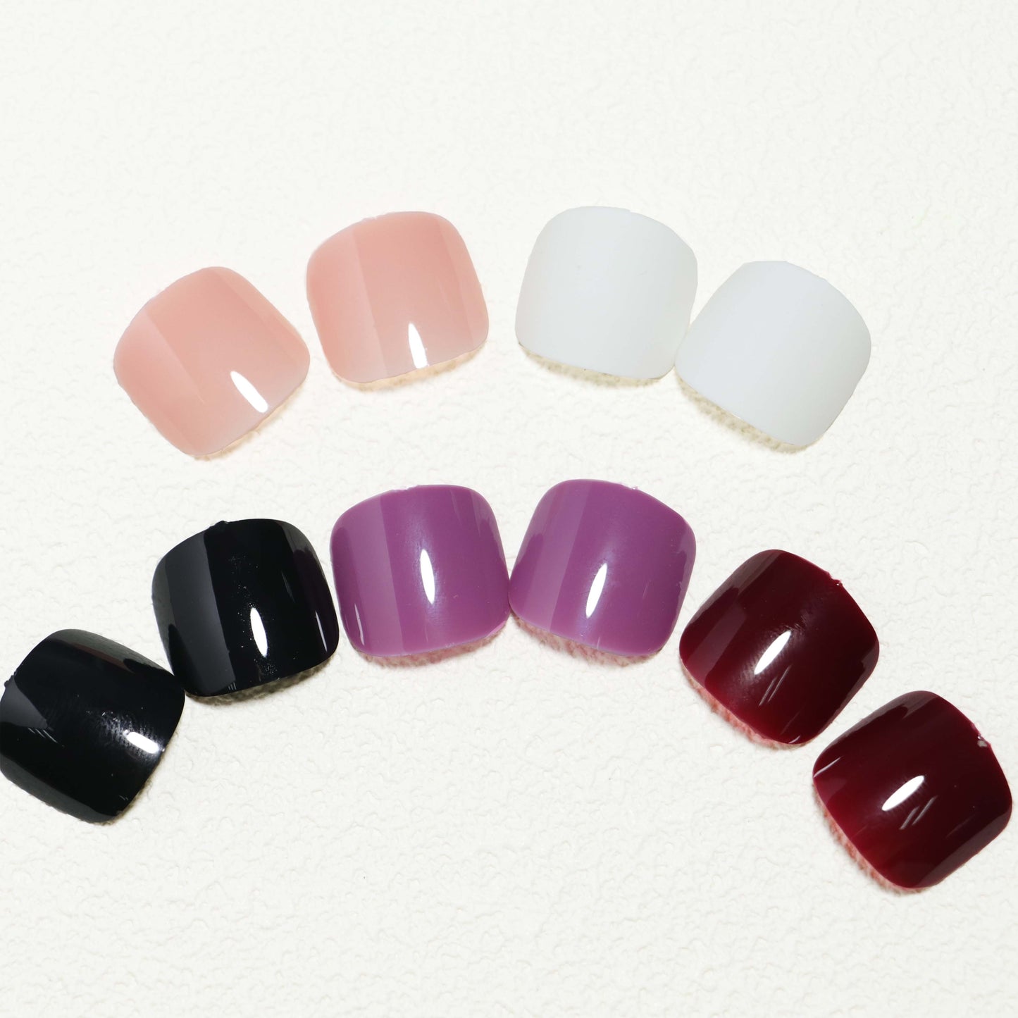 Nails
120 Pcs Press-On Toe Nails: 5 Colors, 4 Glossy, 1 Matte, Square Shape, Short Length, Solid Color Design