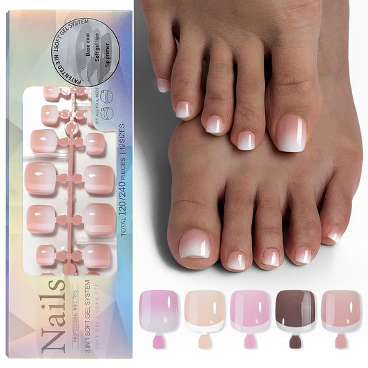 Nails
Misscheering 120pcs Press On Toenails, Mixed Color French Tips, Short Square Shape, Glossy Geometric Pattern, Easy DIY Nail Art for Feet