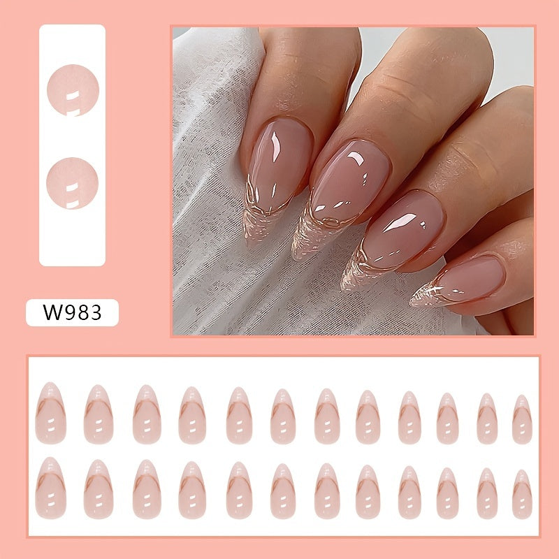 Nails
24pcs Glossy Medium Almond Fake Nails, Nude Color Press On Nails With French Tip, Holographic Laser Golden Powder Stick On Nails, Sweet Cool Full Cover False Nails For Women Girls