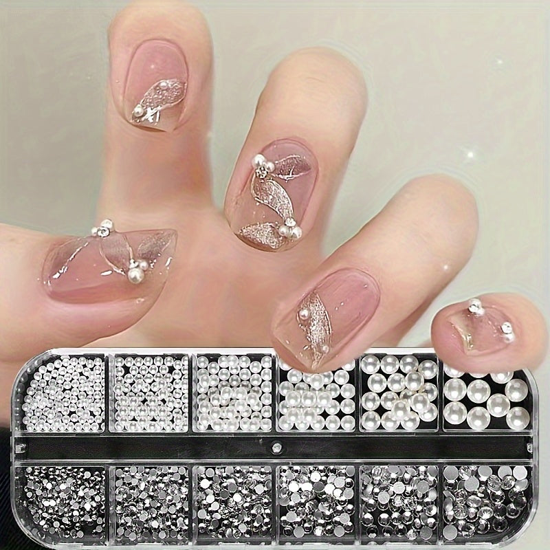 Nails
12 Grid Half Round Nail Pearls, Mixed Size Nail Caviar Bead, Flatback Nail Art Rhinestones