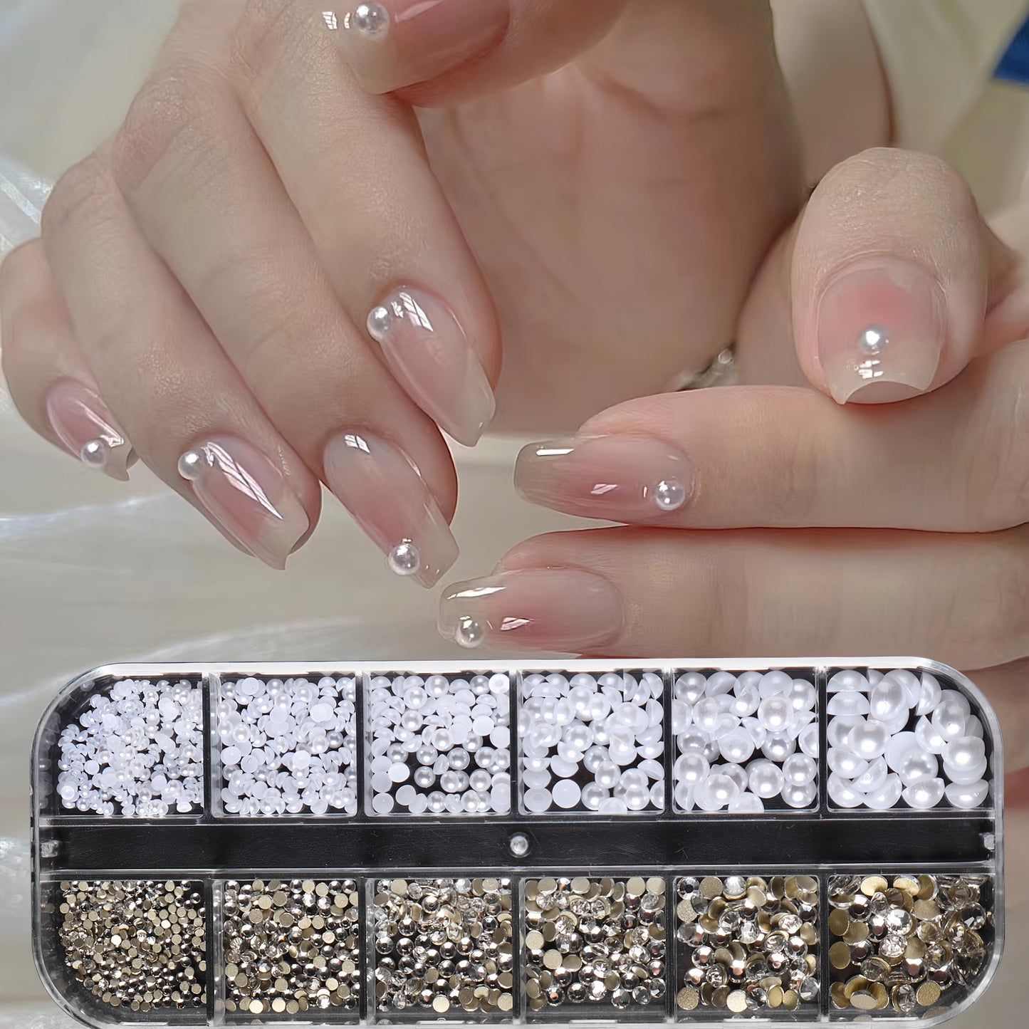 Nails
12 Grid Half Round Nail Pearls, Mixed Size Nail Caviar Bead, Flatback Nail Art Rhinestones