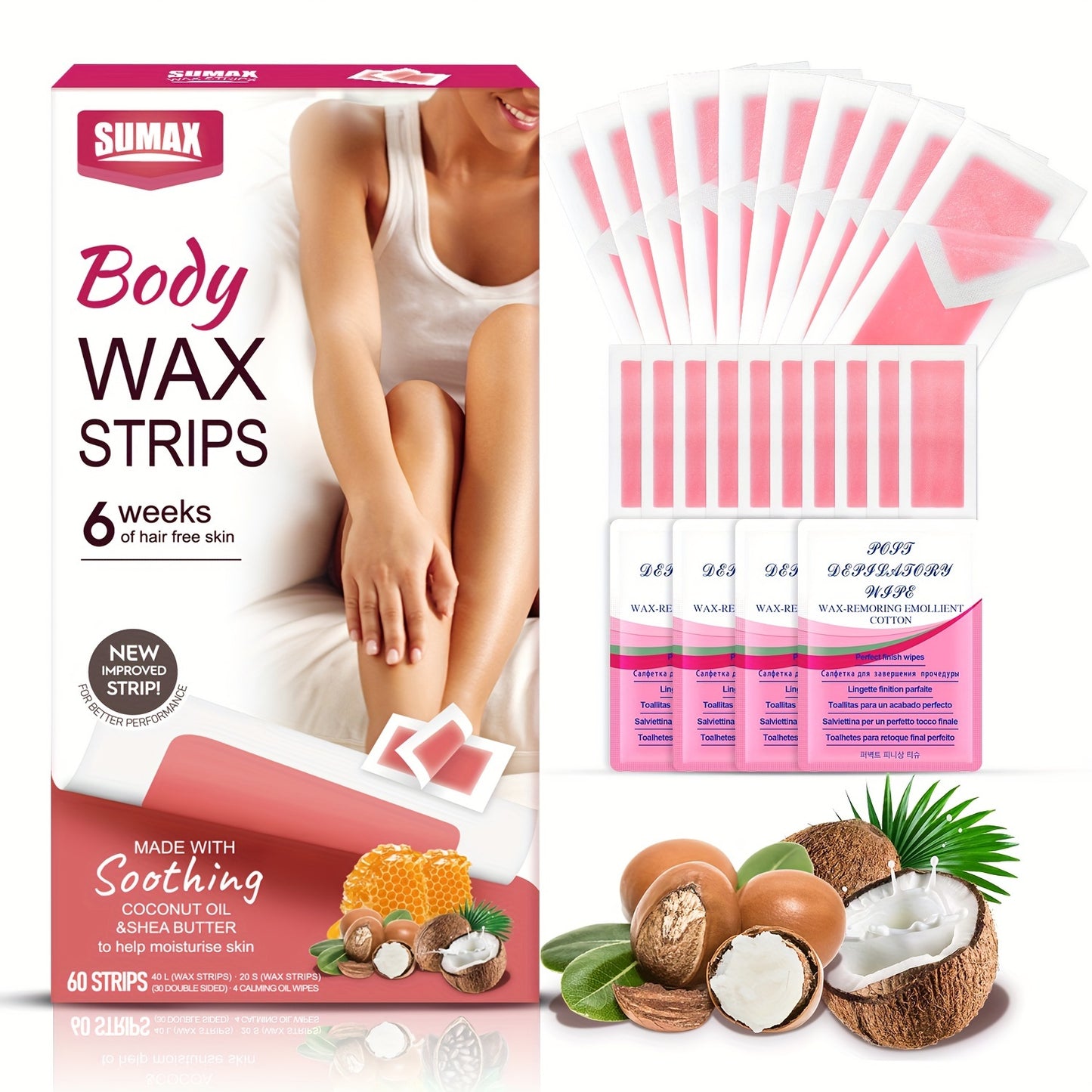 Shave & Hair Removal
60Strips Hair Removal Wax Paper, Suitable For Hands, Bikinis, Armpits, Arms, Legs, And Other Parts, Contains Coconut Oil And Shea Butter, Body Wax Strips