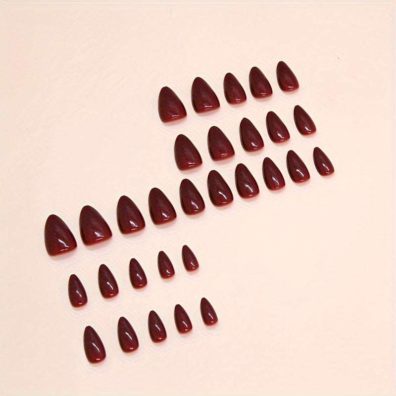 Nails
24pcs Glossy Red Press On Nails Minimalist Style Fake Nails Medium Almond Wine Red False Nails Full Cover Acrylic Nails For Women Girls Daily Wear