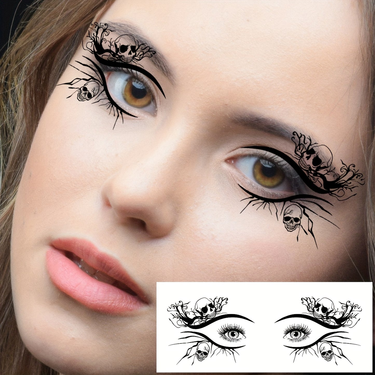 Temporary Tattoos
Halloween Eye Temporary Tattoos (10 Sheets), Spooky Skeleton, Pumpkin, Cat, Bat, Spider & Web Designs for Costume Makeup, Festive Party Face Stickers