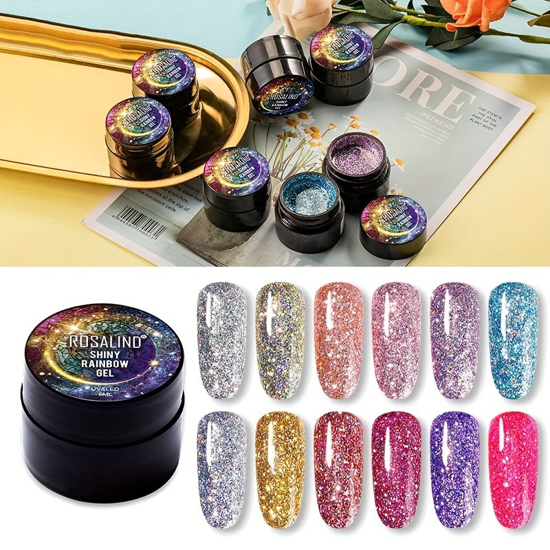 Nails
Glitter Gel Nail Polish Set, UV Gel Manicure Shiny Rainbow Series, Sparkling Gel For Nail Art Design, Long-Lasting Gel Polish