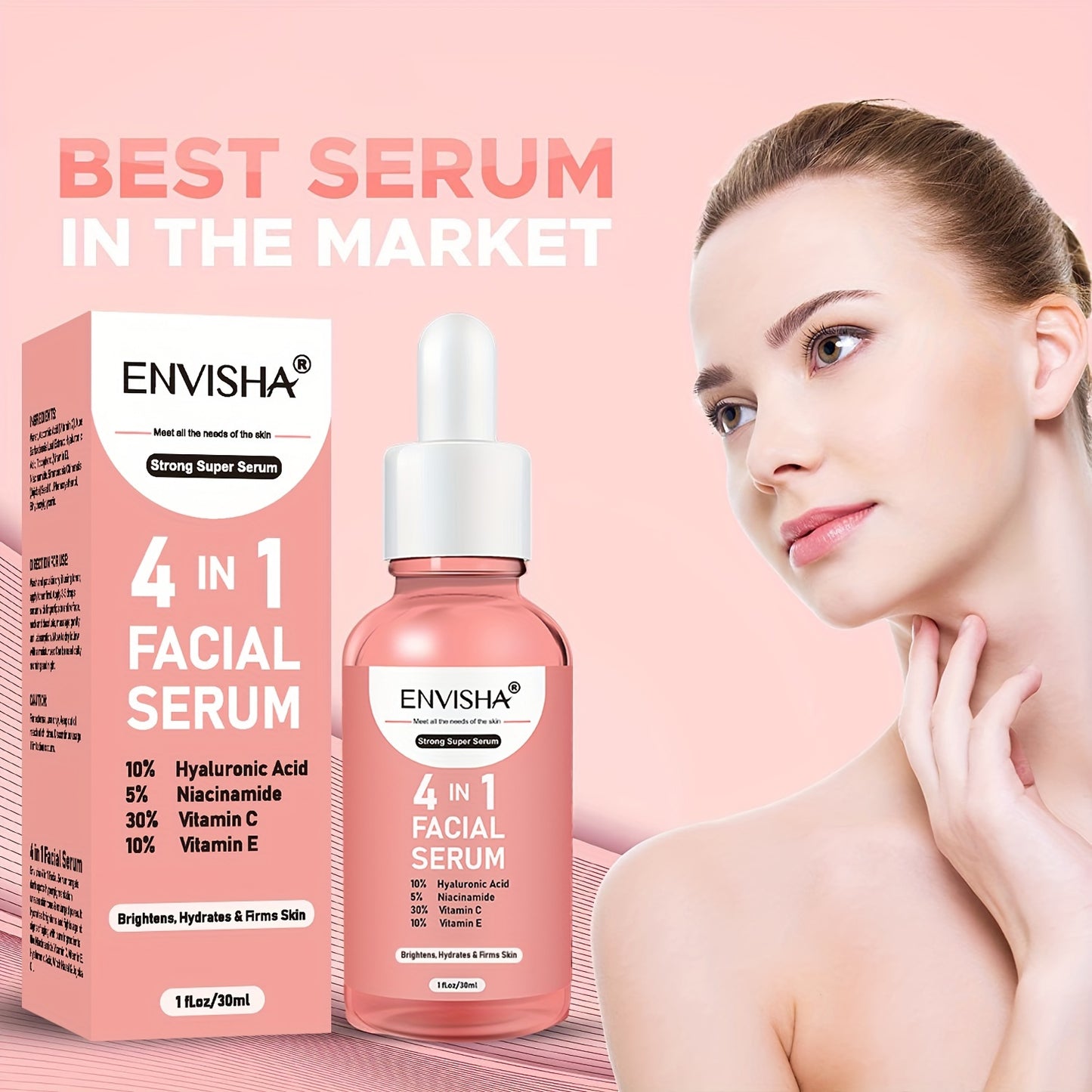 Facial care
30ml 4 In 1 Facial Serum, Contains Hyaluronic Acid, Niacinamide, Vitamin C & E, Moisturizing Nourishing Rejuvenating Facial Skin