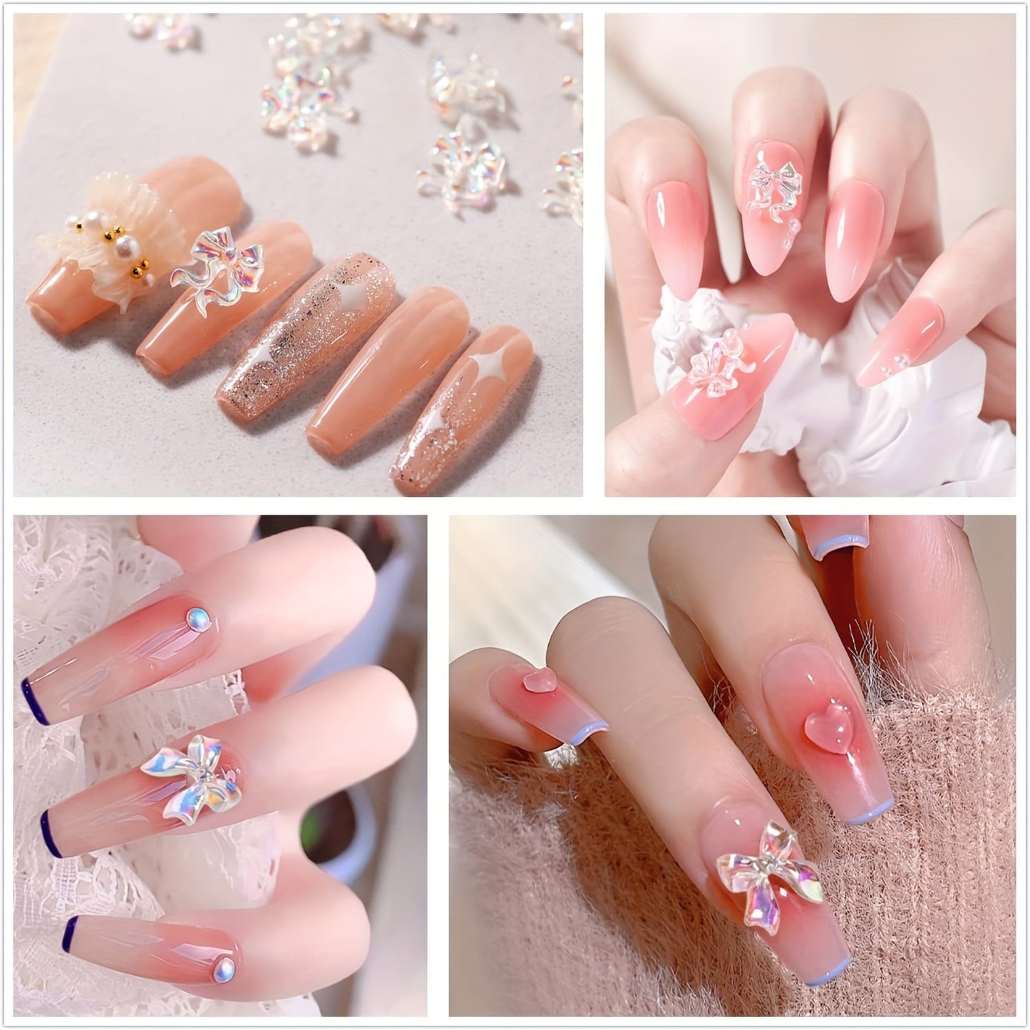 Nails
12 Grid 3D Aurora Skirt Butterfly Bowknot White Flowers Acrylic Nail Art Rhinestone Decorations Manicure