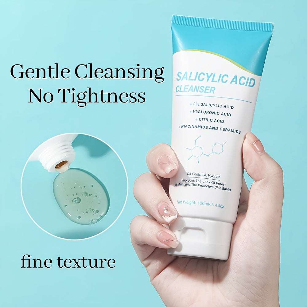 Facial care
100ml Salicylic Acid Cleanser, Deep Cleansing Skin Face Wash With Salicylic Acid, Hyaluronic Acid, Citric Acid, Niacinamide And Ceramide, Moisturizing, Oil Control, Suitable For Men And Women