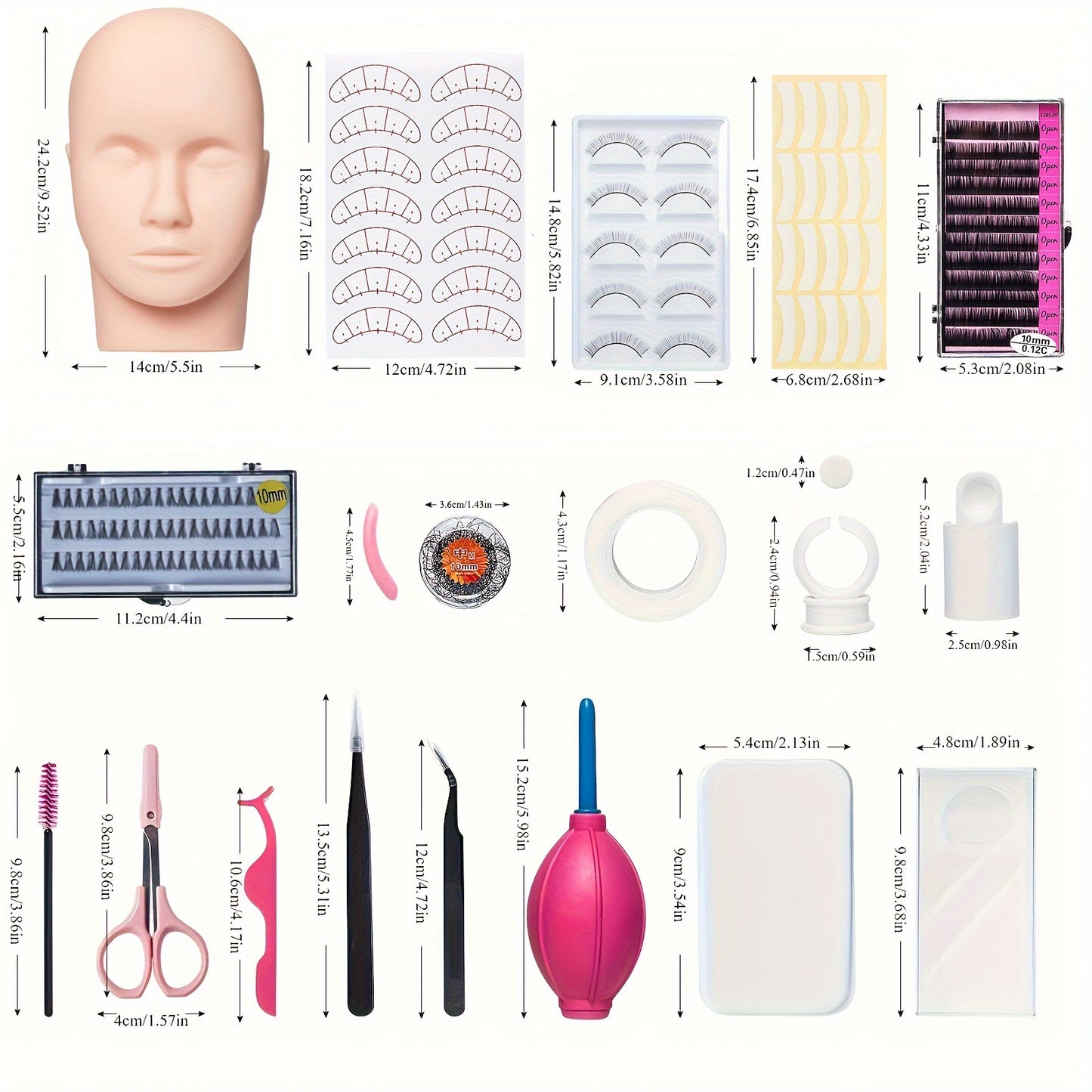 False Eyelashes
Eyelash Extension Exercise Kit, Eyelash Grafting Training Supplies With Mannequin Head Eyelashes Brushes Tweezer Scissors False Lashes For Makeup Practice For Beginner - Eyes Makeup Sets for Mother