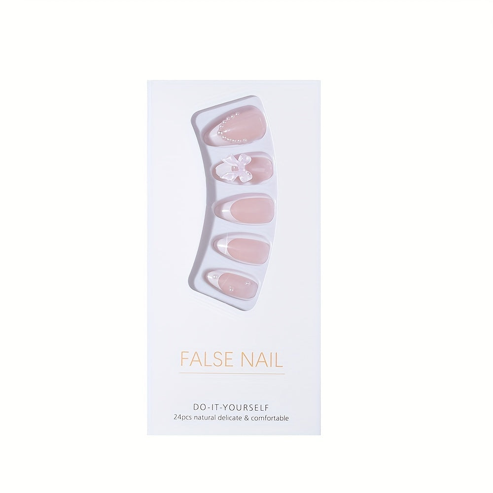 Nails
Medium Almond Press On Nails With Pearls, French Tip Fake Nails,Full Cover Bowknot False Nails For Women And Girls Including Nail File And Jelly Glue