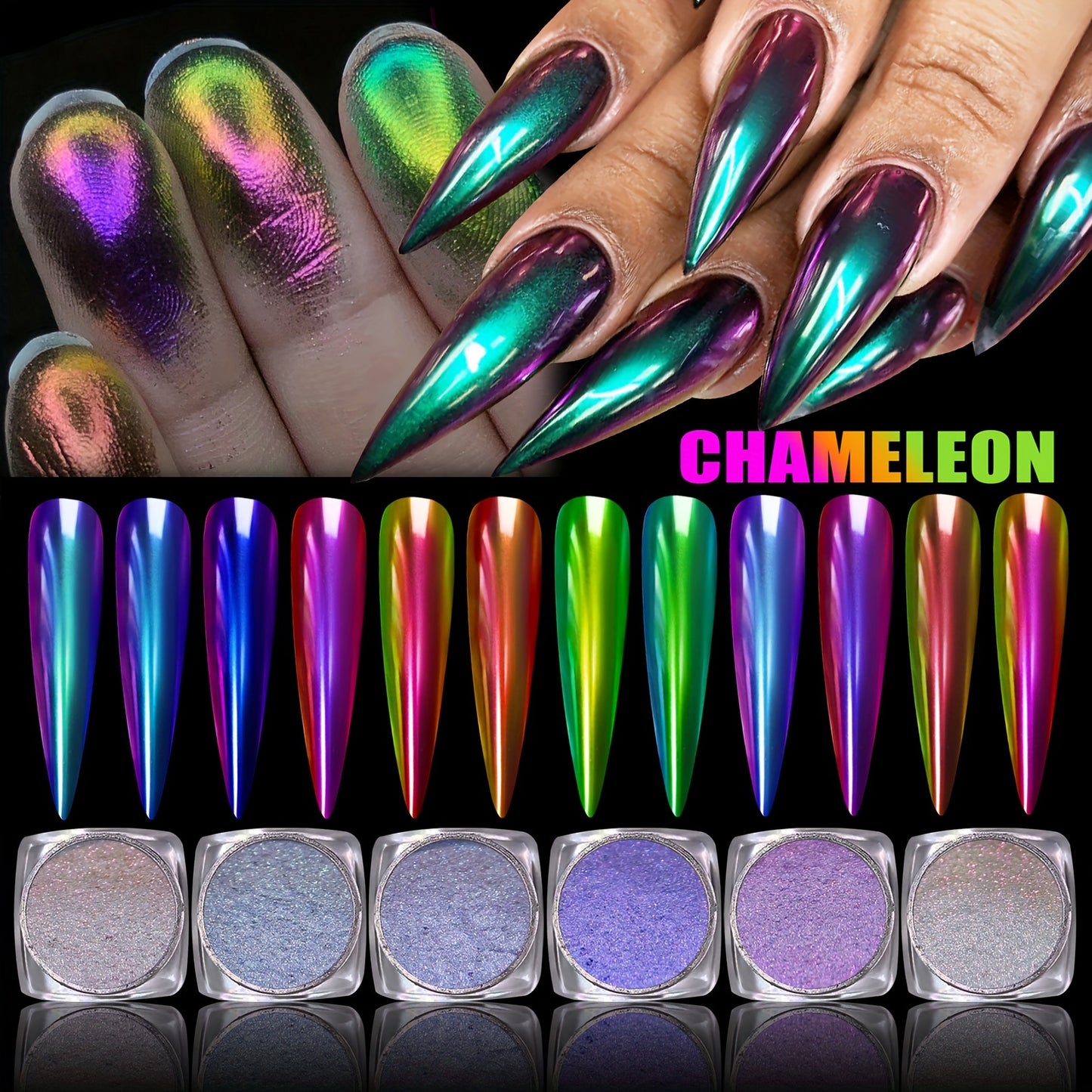 Nails
1jar Chrome Nail Powder Holographic Nail Powder Metallic Mirror Effect Chameleon Pigment Glitter Powder For DIY Manicure