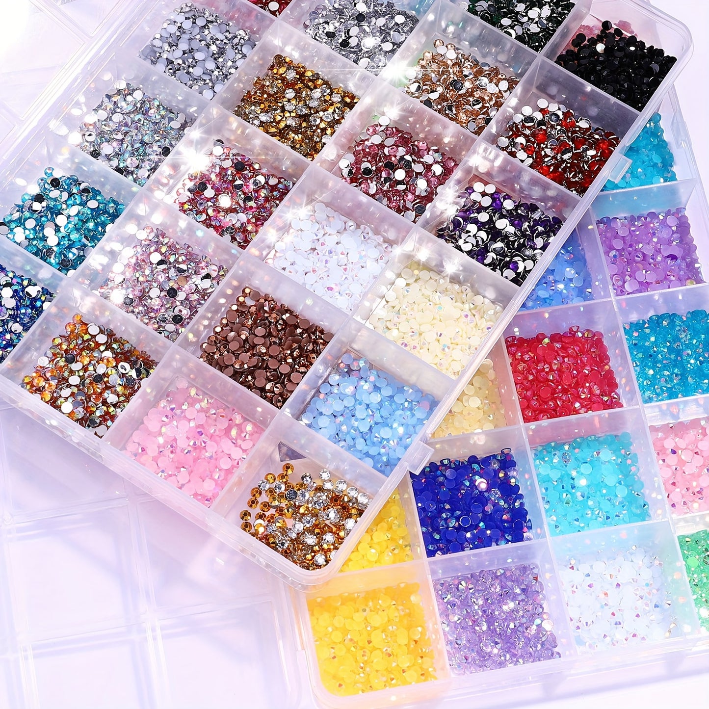 Nails
24 Grids Nail Art Flatback Resin Rhinestones, Fluorescent AB Crystal Gems, DIY Jewelry Accessories For Manicure Decoration For Music Festival